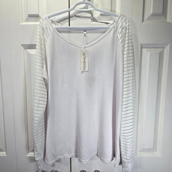 NWT Women’s White Long Sleeve Top with Semi-Sheer Sleeves – Size 2XL - Picture 1 of 6